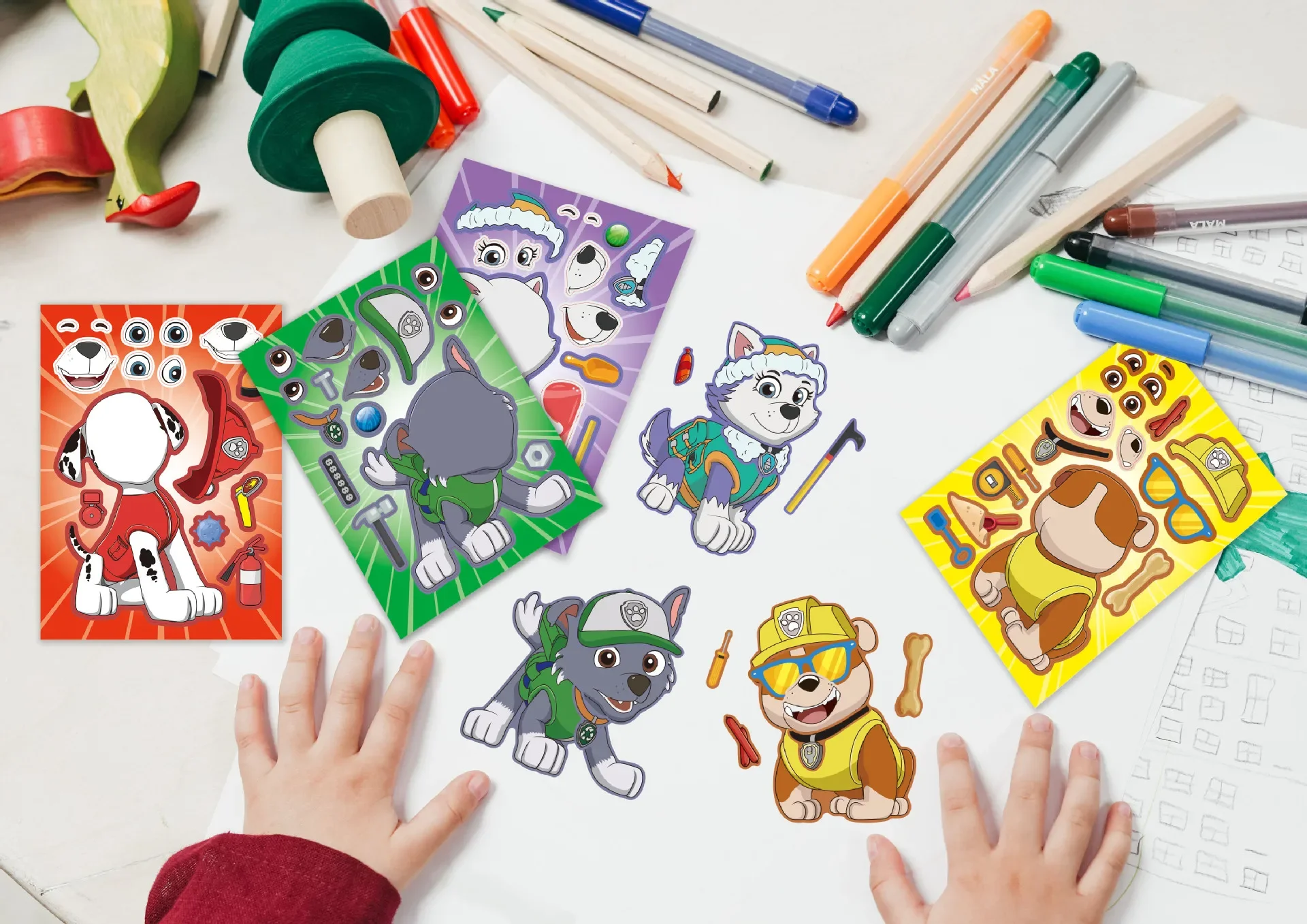 16Sheets PAW Patrol Balloon Sticker Puzzle Stickers Chase Make-a-Face Assemble Cartoon Decal Assemble Jigsaw Children Gift