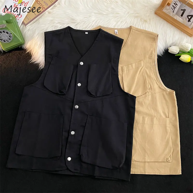 

Vintage Tooling Vests Men Multi Pockets M-3XL Baggy Casual Minimalist Japanese Streetwear Hipster Tactical Military All-match