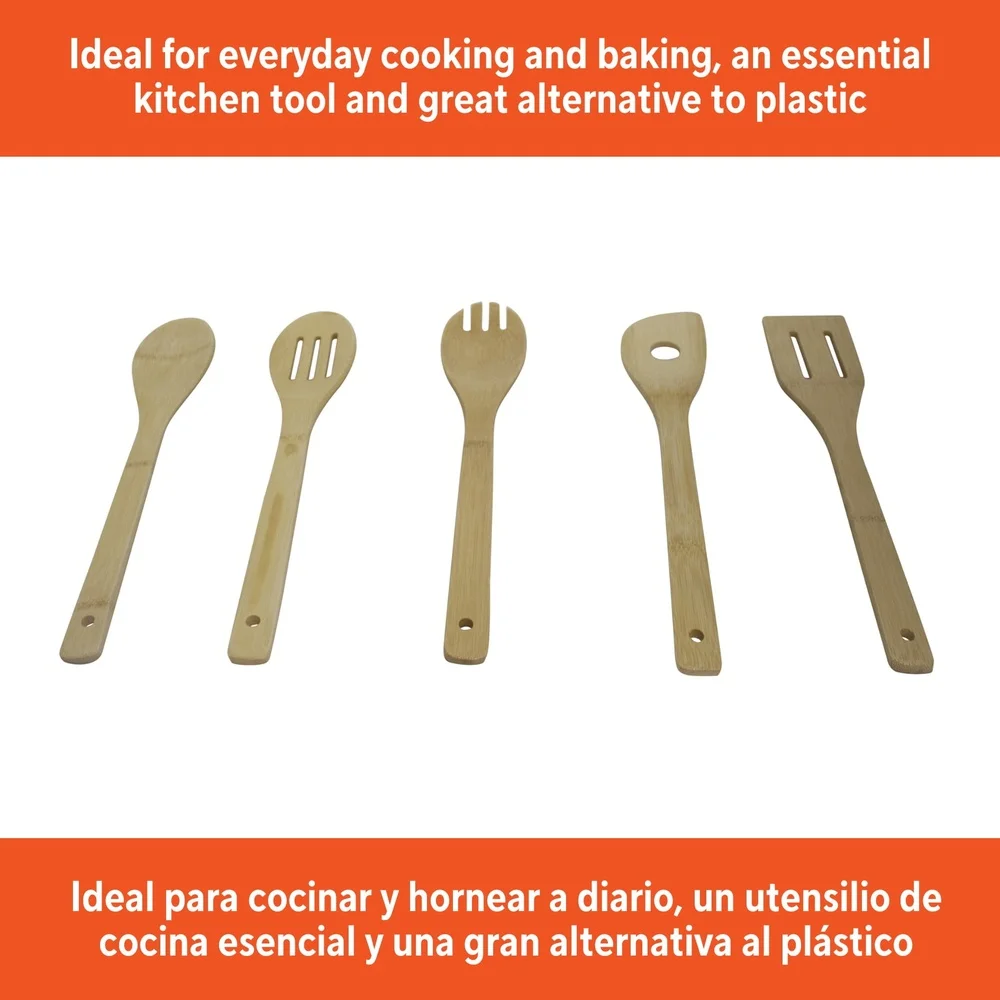 Bamboo Kitchen Utensils – 5pc Eco-Friendly Cooking Tools | Durable Wooden Set