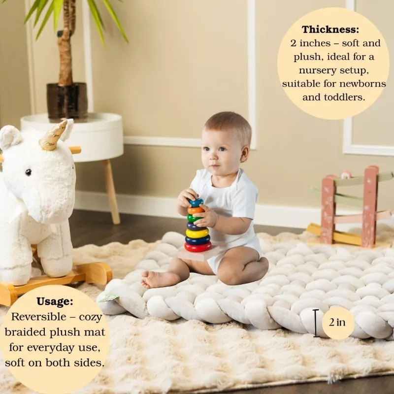 Tappetino in peluche intrecciato per bambini – Tappetino da gioco morbido e lavabile, tappeto intrecciato per regalo per la doccia della scuola materna, grande cuscino da pavimento per bambini - immagine 3