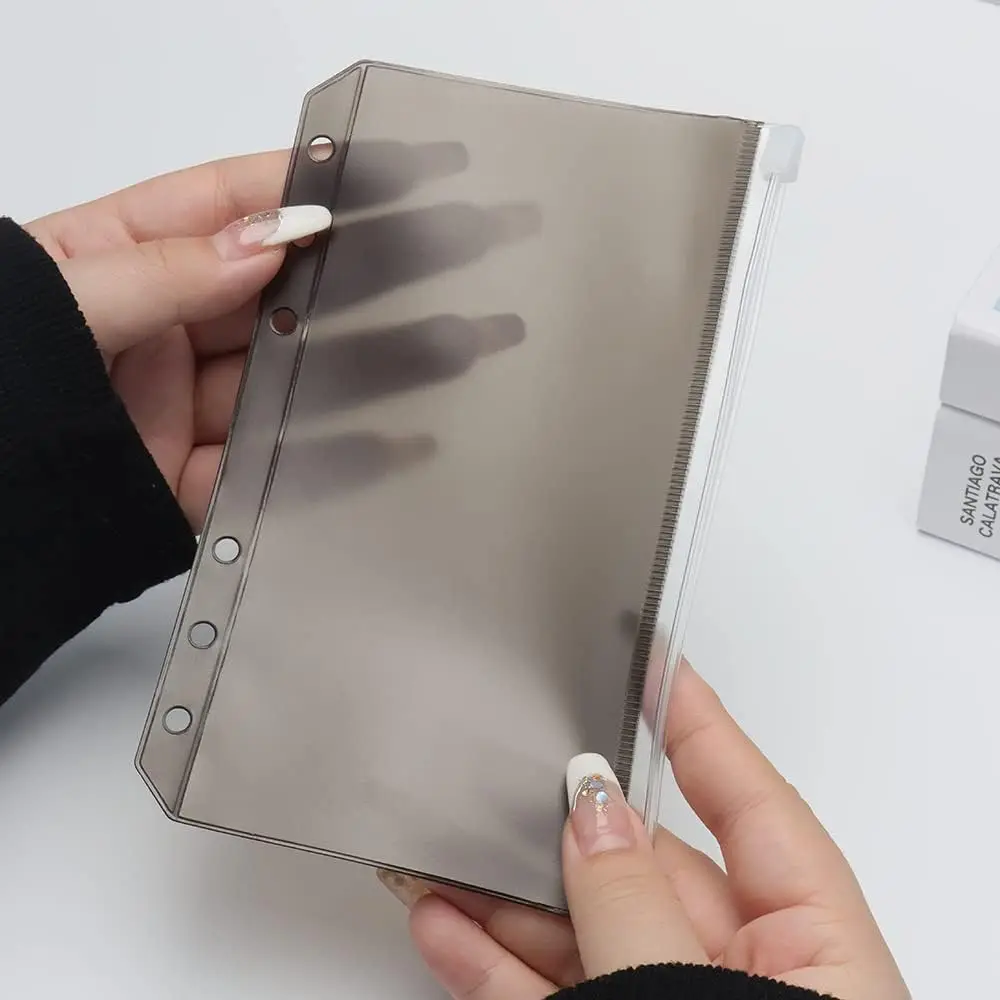 12Pcs A6 바인더 포켓 블랙 지퍼 파우치, 반투명 PVC 현금 예산 봉투, A6 노트북 바인더 용 문서 제출 가방