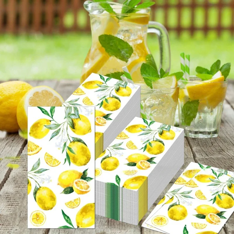 33*40cm 2-Ply Hawaiian Watercolor Lemon Fruit Printed Long Paper Napkin Party Festival Disposable Paper Placemat 20pcs/Pac