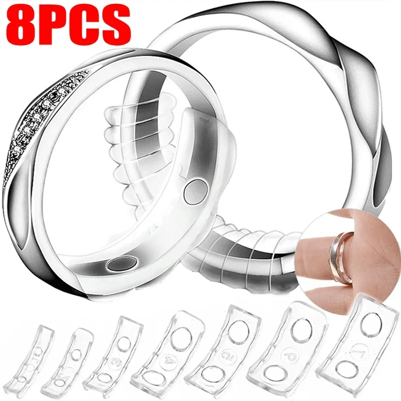 8 Sizes Silicone Invisible Clear Ring Resizer Loose Rings Reducer Ring Sizer Fit Any Rings Jewelry Tools