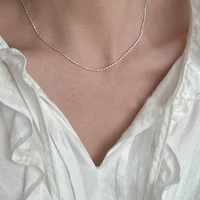 Collier en argent Sterling 925 avec perles géométriques simples, ras du cou, chaîne de clavicule brillante et délicate pour femmes, bijoux à la mode 4