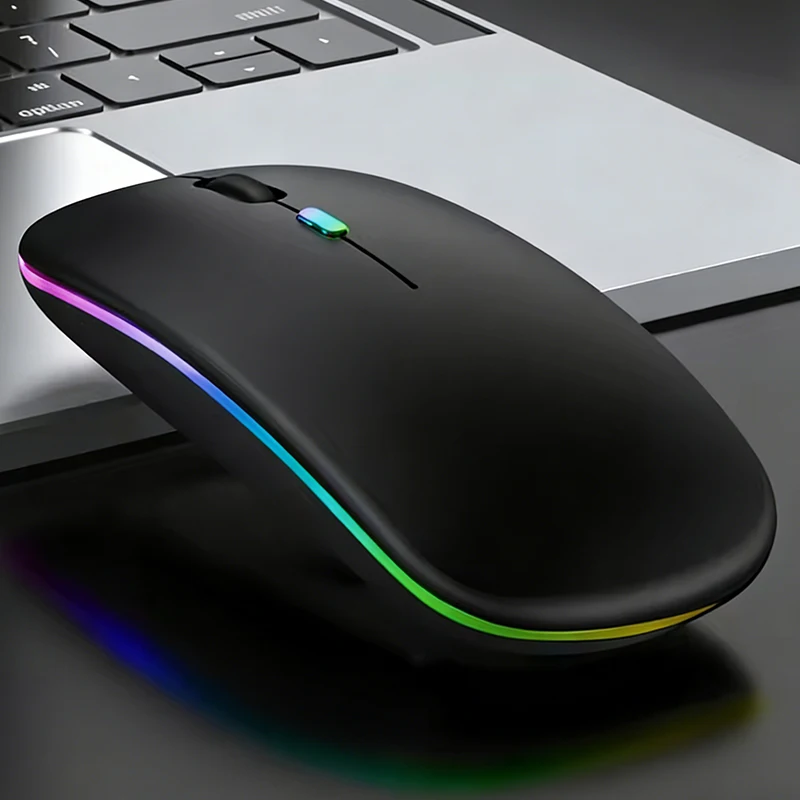 무선 블루투스 마우스 2.4GHz 듀얼 모드 RGB 충전식 마우스 PC iPad 노트북 PC 컴퓨터용 RGB 인체공학적 무음 클릭 마우스