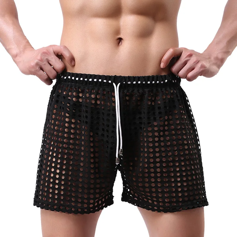 

Mens Trunks Mesh Fishnet Hollow Out Boxers Transparent Loose Causal Shorts Sleep Bottoms Quick-drying Trunks Elastici Palestra