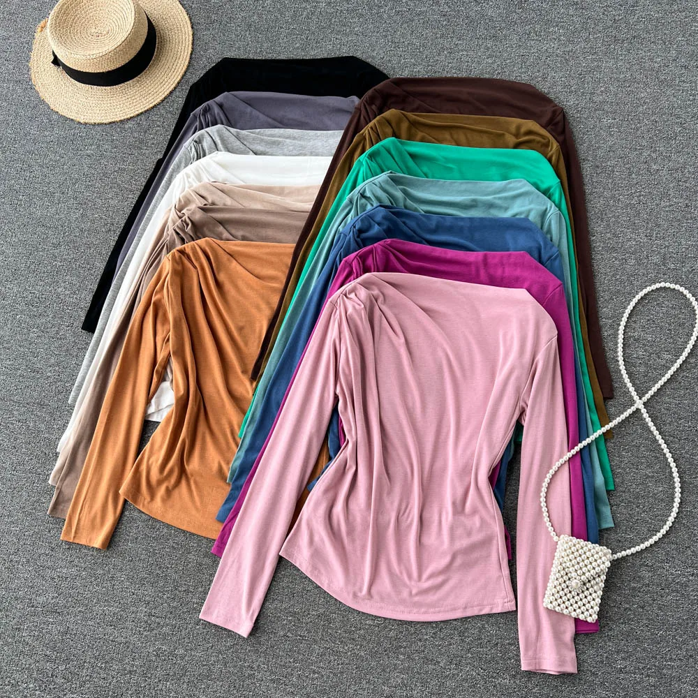 

American Vintage Slim Slim Thin Inside Take Spicy Girl Solid Color Versatile Bottoming T-shirt