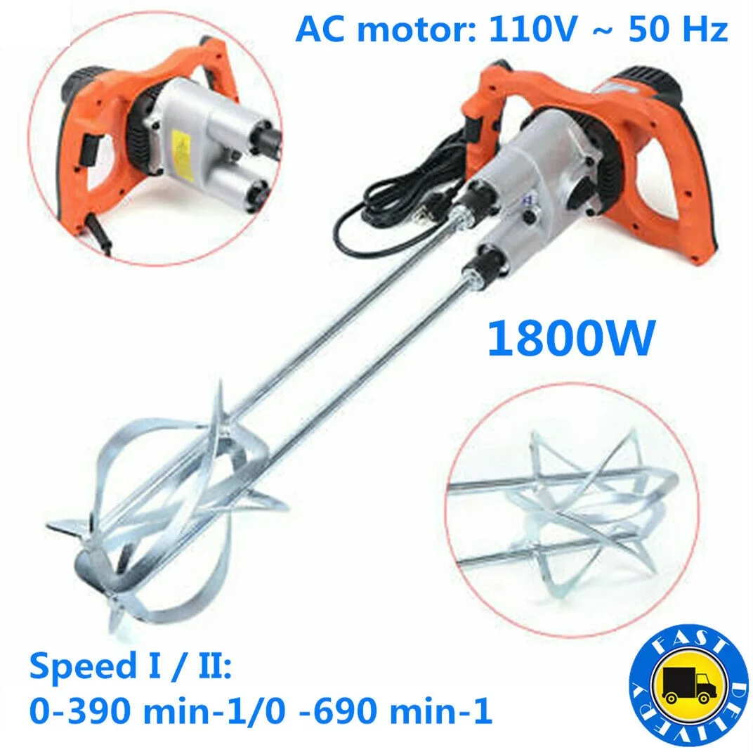 1800W Double Rod Powerful Mixer Drill Paint Glue Cement Grout Plaster Handheld Agitator Mortar Stirrer 110V