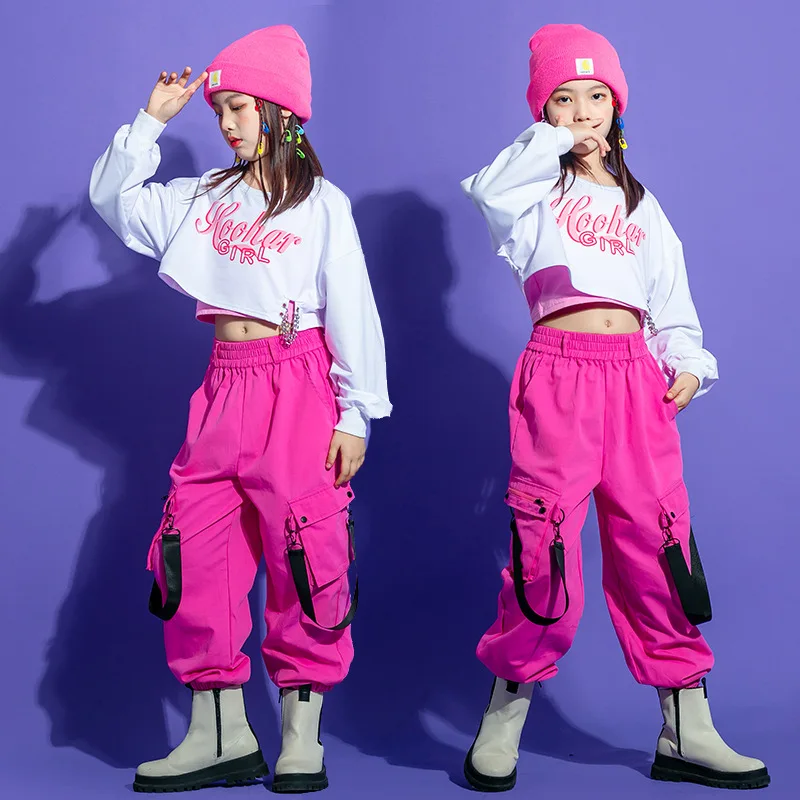 

Hip Hop Girls Pink Cargo Pants Kids Crop Top Skirt Princess Street Dance Clothes Set Child Jazz Sweet Outfit Streetwear Costumes