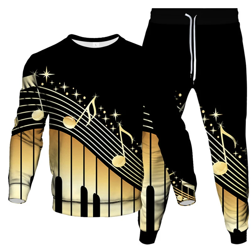 Musical Symbol Piano Violin Fader Audio Mixer Print Men Women Tracksuit Sweatshirt Jogging Pants 2 Piece Set Man Clothing Suit 3