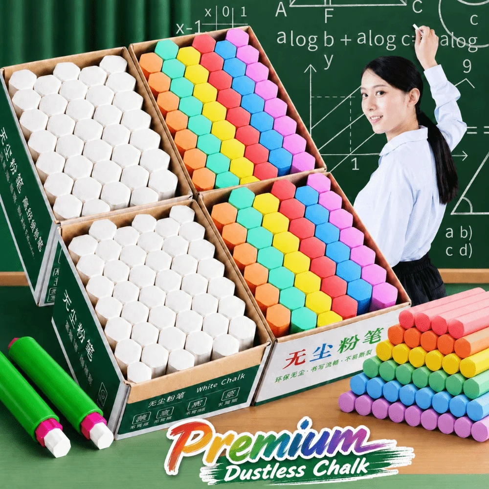 48개입/박스 흰색/컬러 무분진 분필 육각/원형 무독성 안전 분필 스틱 보도용 분필 교사용 교구