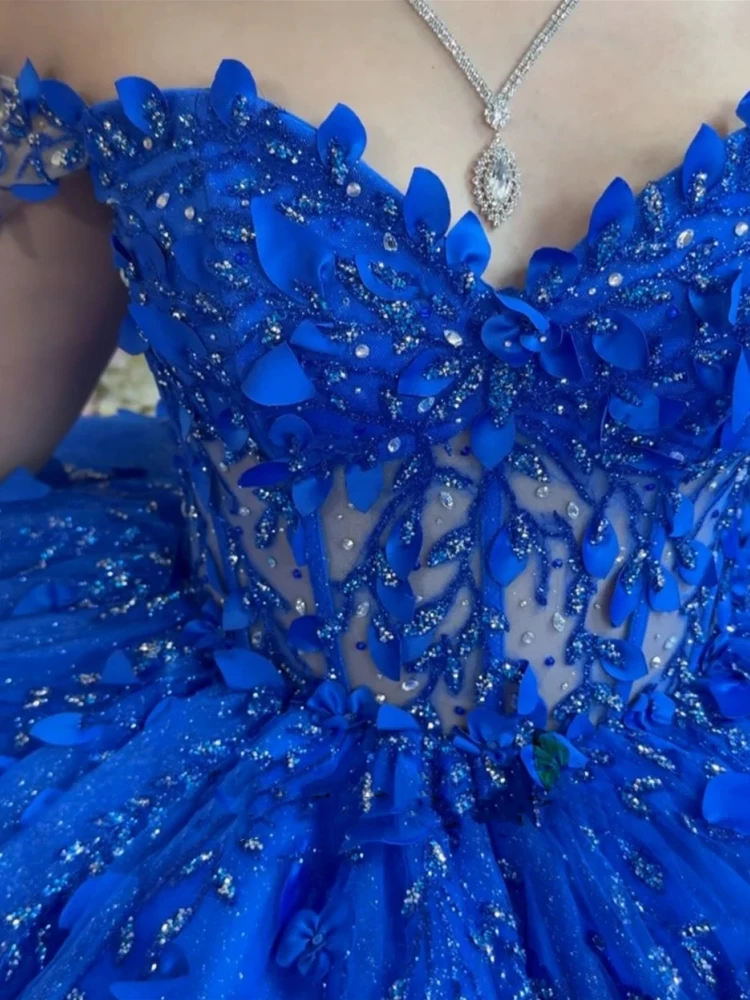 Glitter Blue Crystals Cap Sleeves Basque Waist Pageant Dress main image 1
