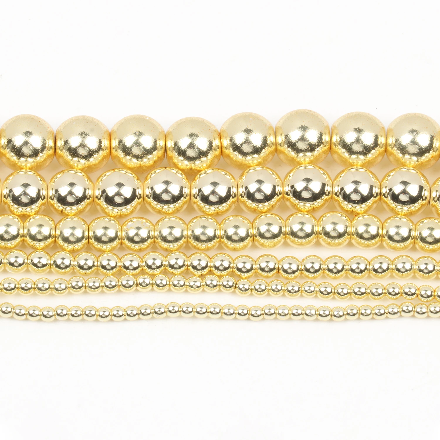 Natural Stone Hematite Round Beads in Gold & Silver Tones for Jewelry Making - 15'' Strand