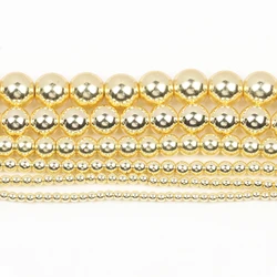 Natural Stone Hematite Round Beads in Gold & Silver Tones for Jewelry Making - 15'' Strand (Golds Plated)