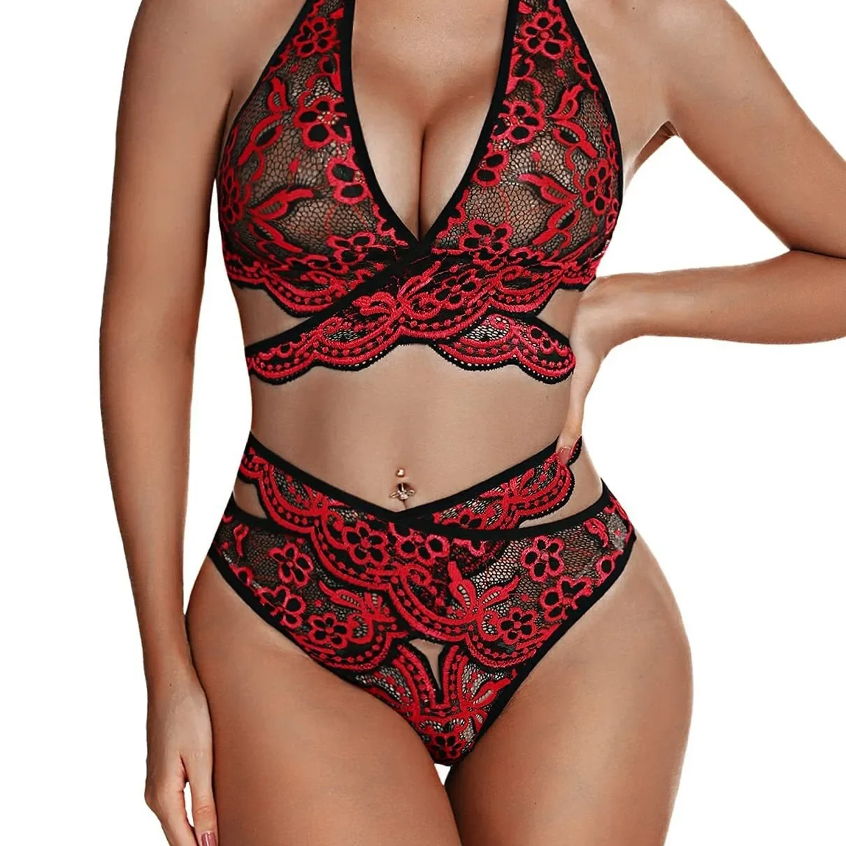 Black Lace Trim Sleepwear Set Comfortable Home Clothes Two-Piece Set Fashionable Underwear Combo Sexy Nightgown Outfit