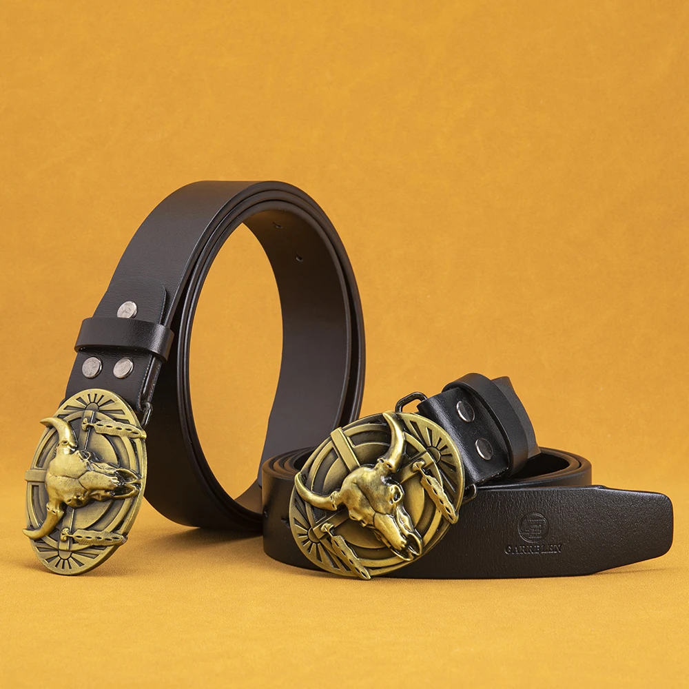 Men Leather Belts Classic Vintage Genuine Waistband Pin Buckle Strap Men's Belt Garrblen Luxury Brand Designer