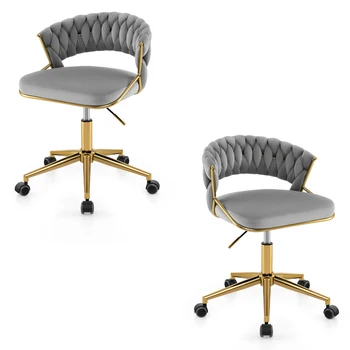 GOFLAME 2Pcs Swivel Home Office Desk Chair Adjustable Upholstered Computer Chair-Grey