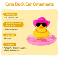 Rubber Car Duck Decoration Dashboard Car Ornament , Accessories with Mini Sun Hat Swim Ring Necklace and Sunglasses 2
