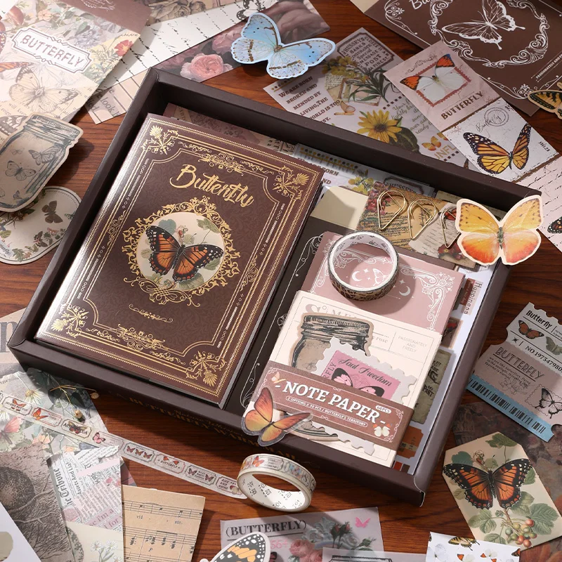 140 pcs Vintage Butterfly theme Gift set Collage stickers Scrapbooking Material handmade Diary Album Junk Journal Supplies