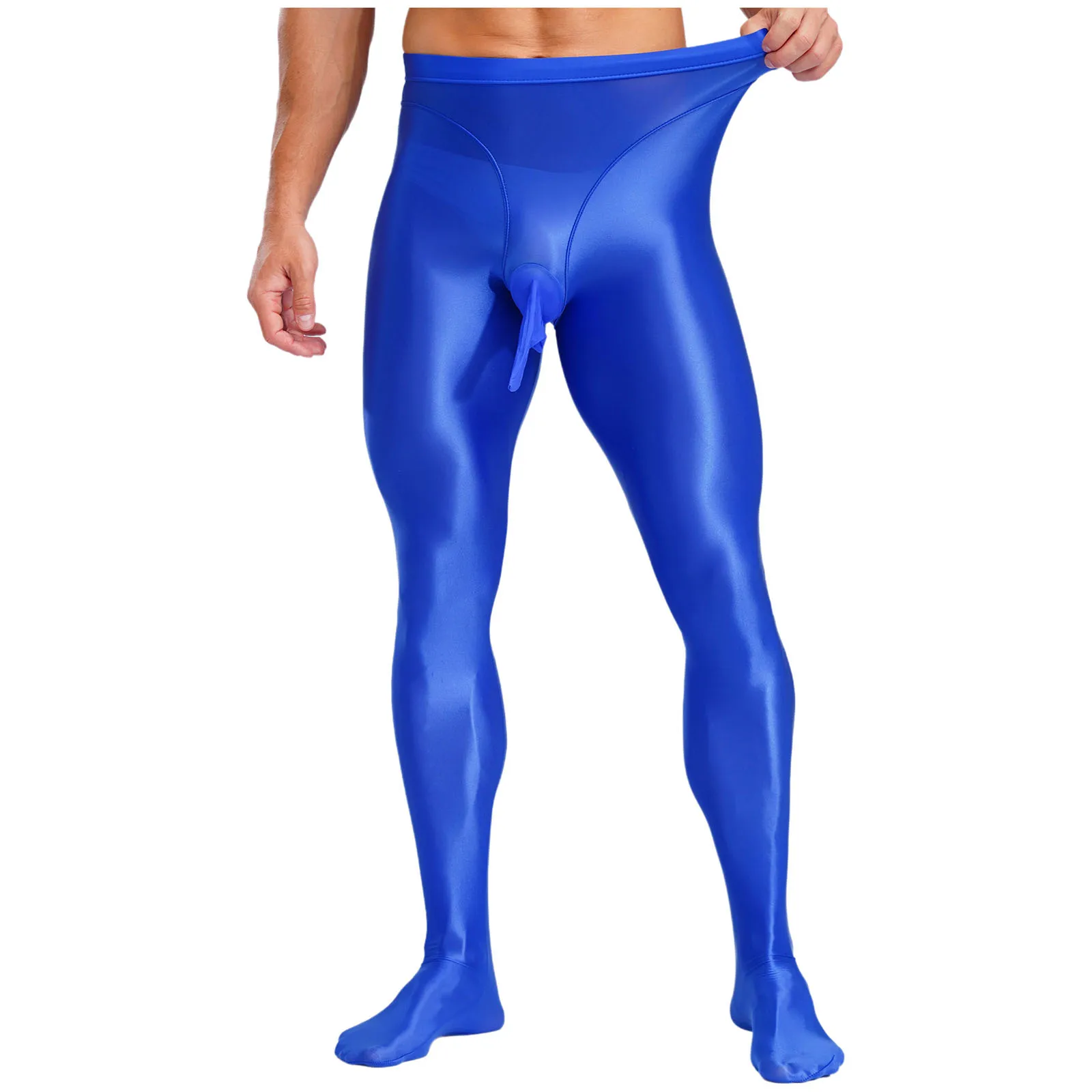 Mens Lingerie Sexy Sheer Pantyhose Stocking Bulge Pouch Footed Tights Glossy Silky Stockings Dance Yoga Workout Underwear Pants