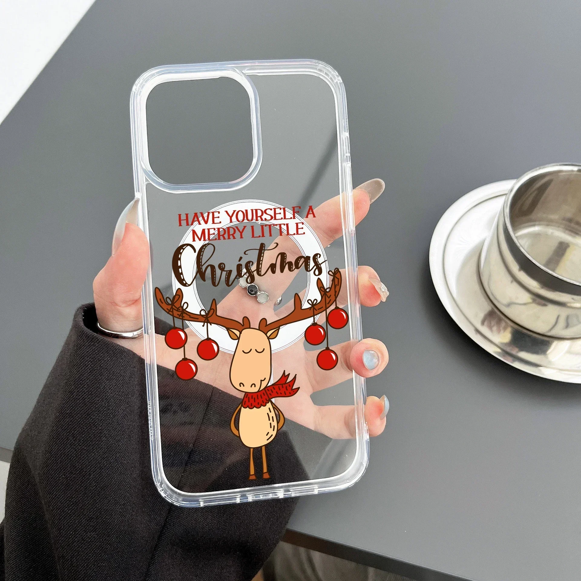 

Christmas Magnetic Function Cute Cartoon Elk Pattern Phone Case for Iphone 15 Pro Max Acrylic A2