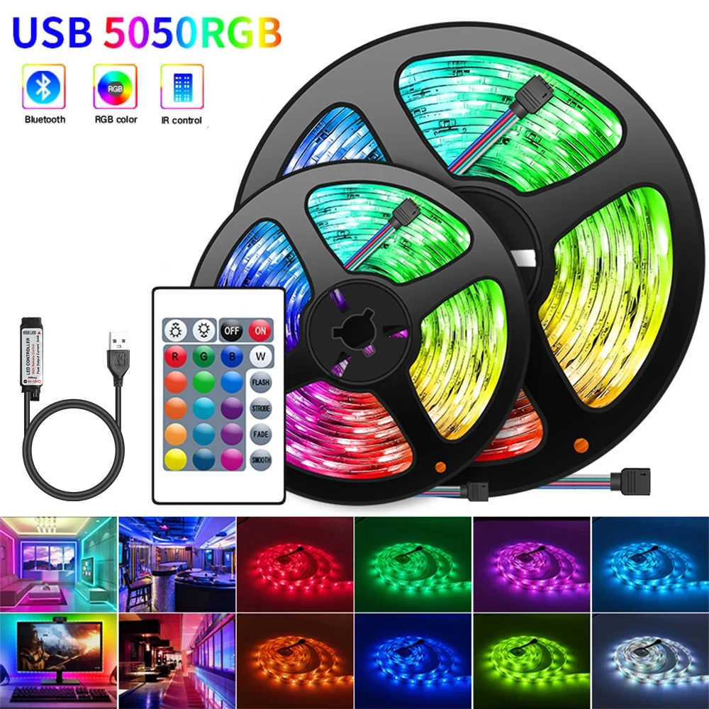 

USB LED Strip Light 30LED/Meter Bluetooth RGB Lights Flexible TV Backlight Lamp 5050 5V LED Tape Diode 1-10m For Room Home Decor