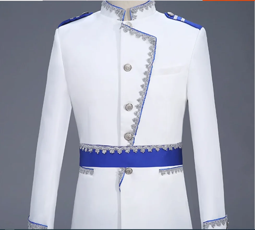 

Men's palace attire white prince performance suit European military dress three piece set