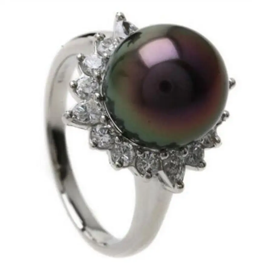 Wholesale price new ^^^^9-10mm Noblest BLACK PEARL Ring size 7 8 9 AAA |