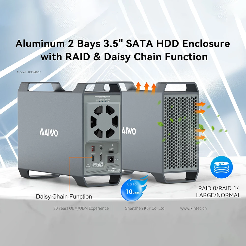 MAIWO RAID Ÿ C 3.5 ġ SATA HDD SSD Ŭ, ˷̴ HDD ̽, ڵ , ϵ ̺ ũ  ĳ, ִ 10Gbps, 2 