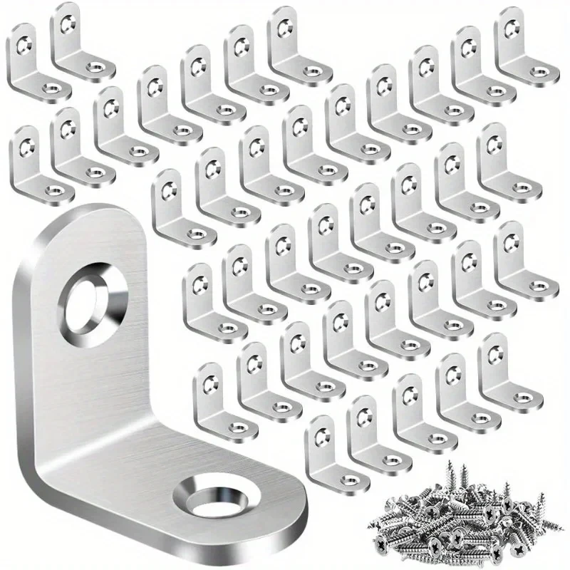 10pcs/Stainless Steel L Brackets Small Right Angle Corner Brace Shelves Wood Furniture Chair