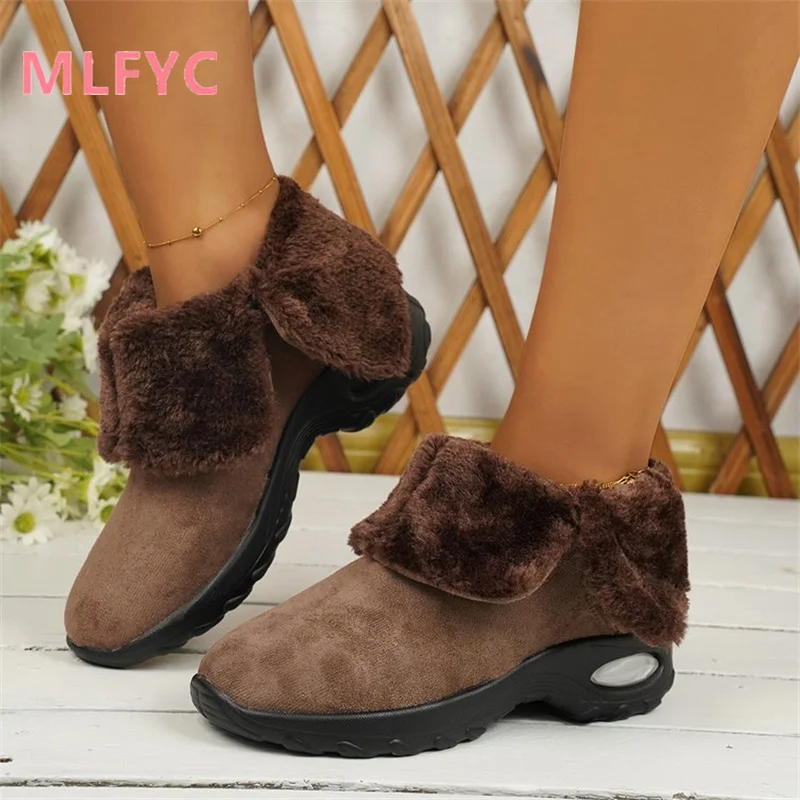 Winter New Women's Boots with Plush Thick Insulation Snow Boots Ladies Mid Length Sloping Heel Cotton Shoes Fashionable Boots