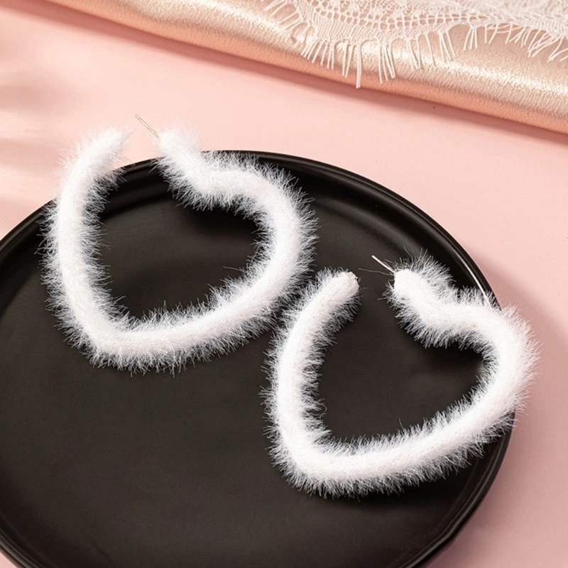 

Plush Heart Hoop Earrings Sweet Cool Jewelry Exaggerated Dangle Earrings