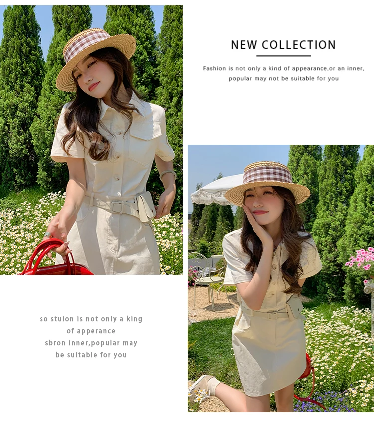 JMPRS Safari Style Slim Fit Dress Women Summer 2022 Vintage Khaki