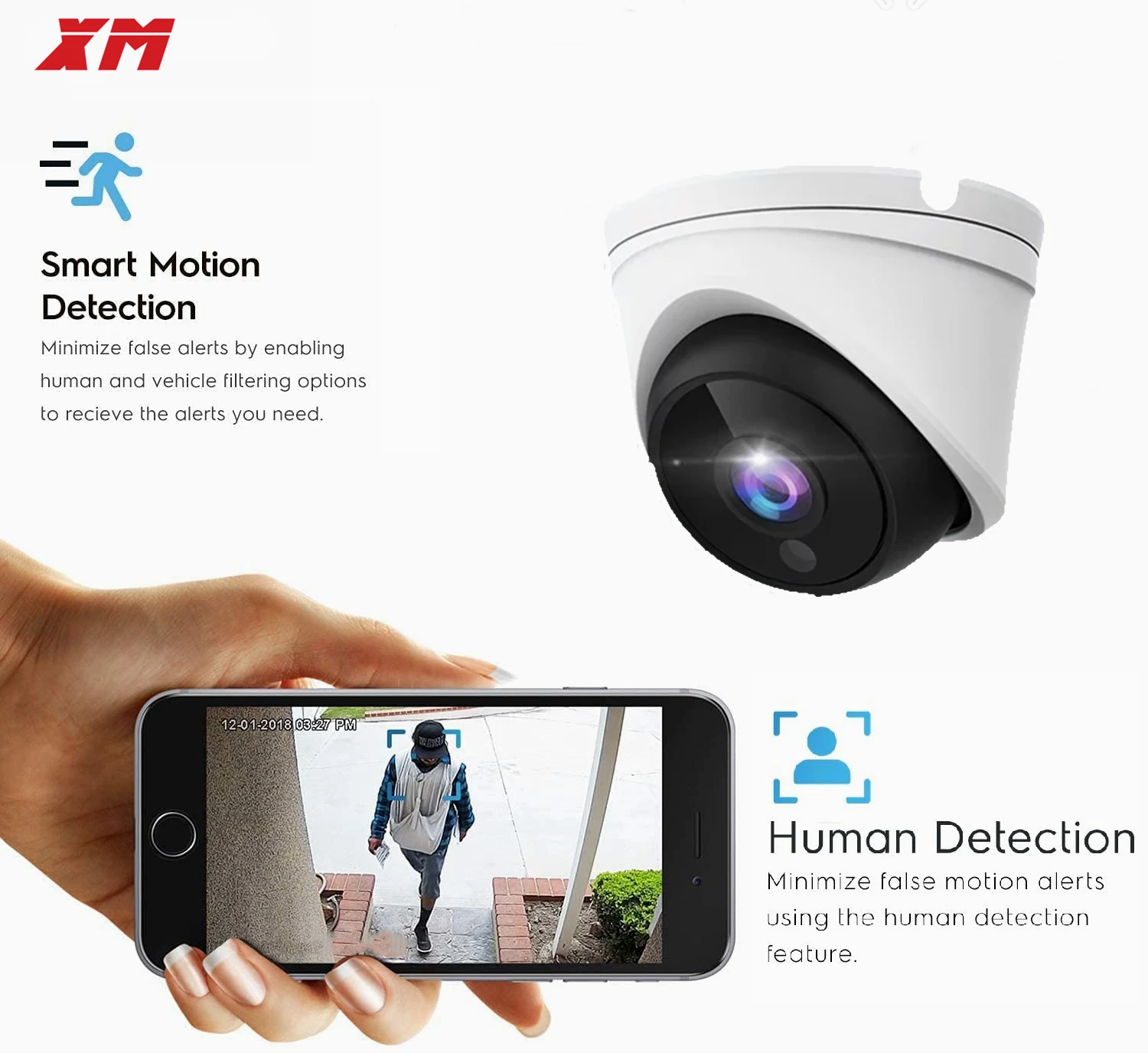 Telecamera IP 4K XM POE 8MP Audio IR Dome AI 3MP/4MP/5MP Visione notturna Supporto 85ft Rilevamento umanoide con un ripristino chiave - immagine 3
