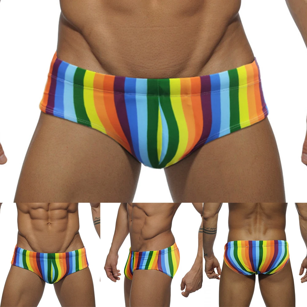 Sexy Mens Calzoncillos Hombre Swimwear Briefs Swimsuit Striped Soft Shorts U Convex Underwear Men's Bulge Bikini Lingerie