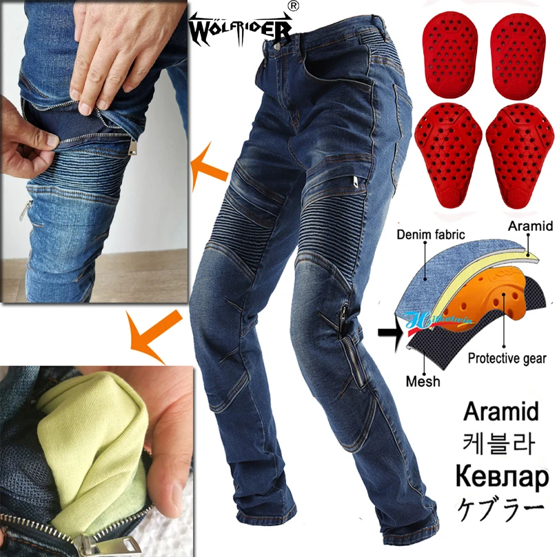 2022 New Moto Rcycle Jeans Black Men Aramid Moto Cross Pants Blue Moto Rbike Outdoor Riding Moto Pantaloni Anti-Caduta Zipper Hi-031