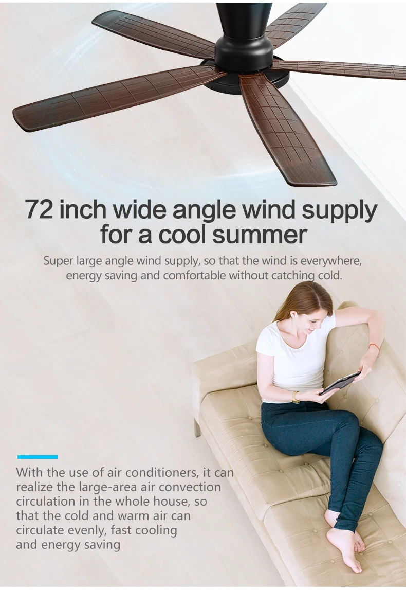 Description Picture 4 of item72Inch Ceiling Fan Llights Strong Winds Living Room DC Remote Control Ceiling Fan Light Atmosphere Mute With Fan Chandelier