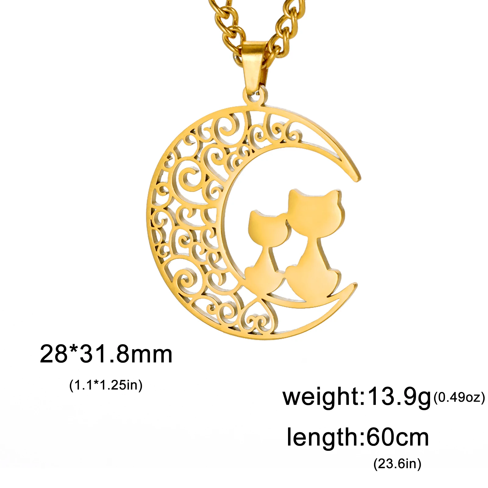 Cazador Halbmond-Katze-Anhänger-Halsketten für Frauen, Tier-Kätzchen, filigrane Halskette, 2026, Edelstahl, Schmuck, Geschenk-Trend – Detail 18