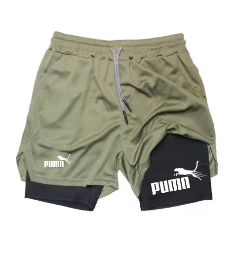 2 in 1 Running Workout Shorts for Men Gym Compression Shorts with Phone Pocket Towel Loop Athletic Activewear