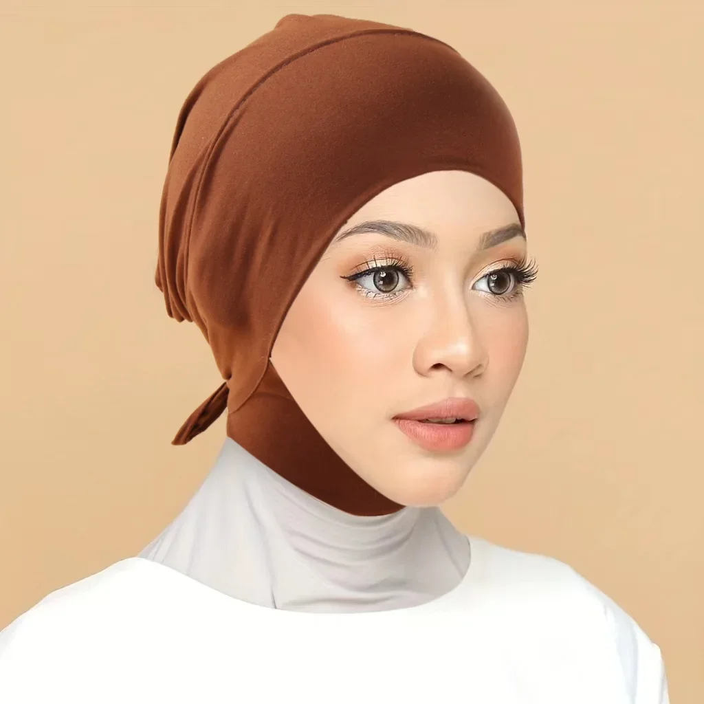 내부 Hijab 모자 이슬람 스트레치 타이 백 저지 모자 이슬람 Underscarf 보닛 여성 Headscarf Headwrap 아..