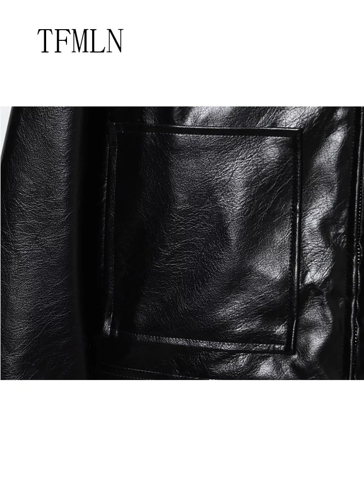 Retro Women Faux Leather Jacket+Skirt Short Sets 2025 New Chic Causal Lapel Pockets Loose Coats Side Zipper Skirt Short Outfits