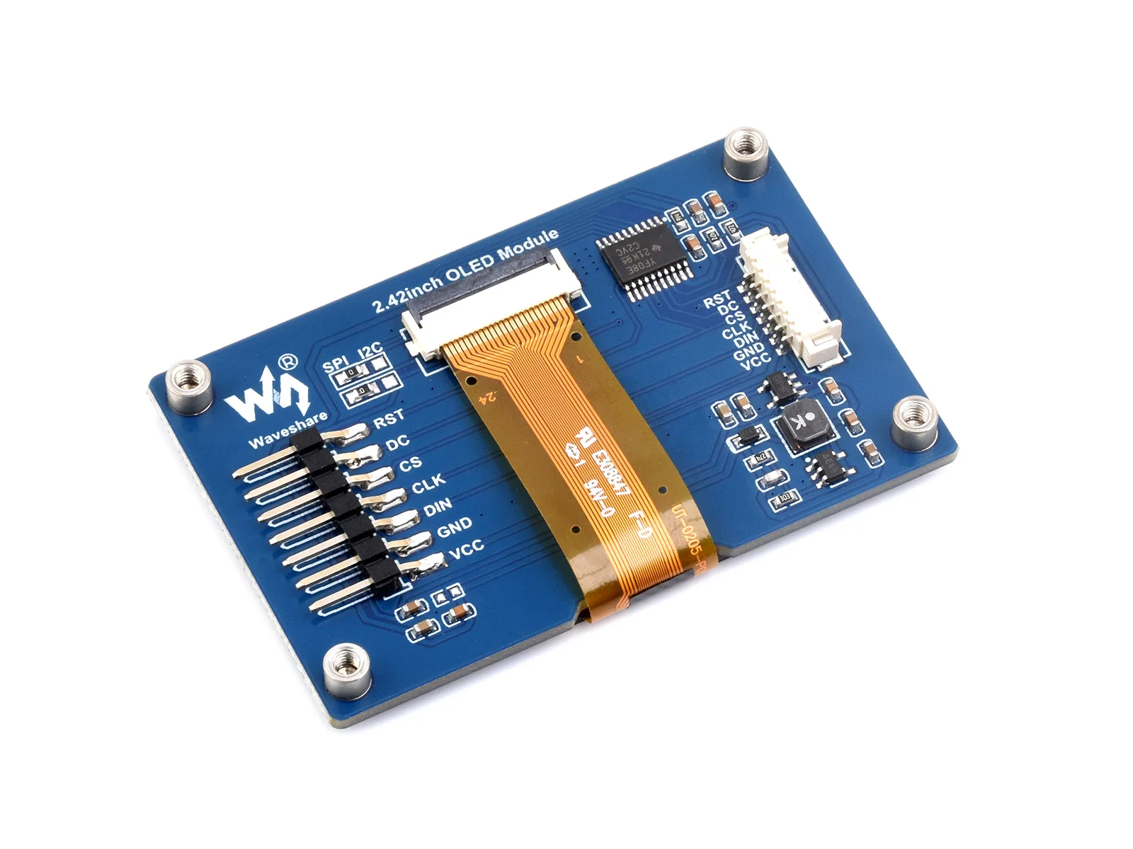 Waveshare 2.42인치 OLED 디스플레이 모듈, 128×64 해상도, SPI/I2C 통신, 내장 SSD1309 드라이버 칩