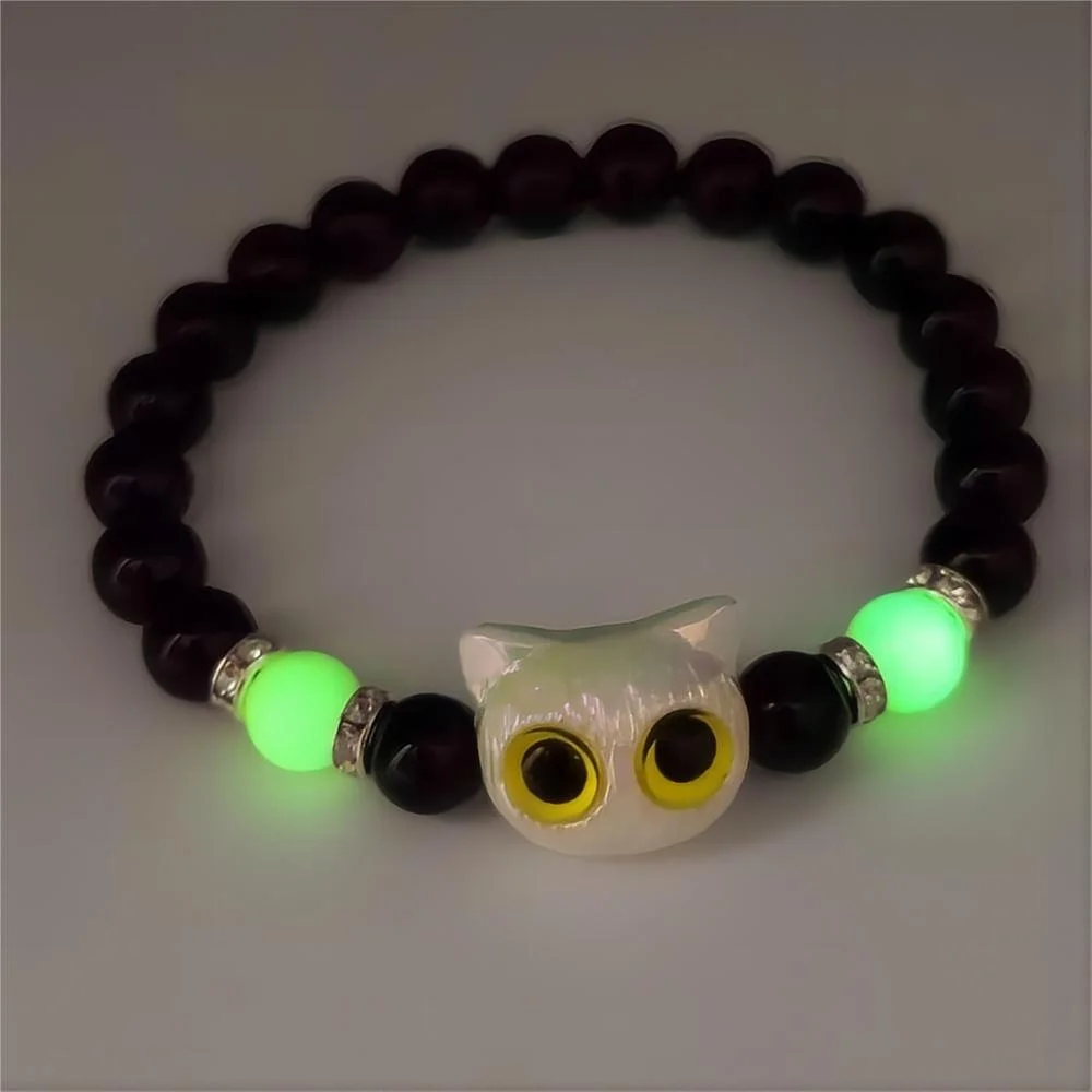 Cat bead bracelet 1 PC matching bracelets couples women men luminous cute cat friendship bracelet black white cat head bead strand