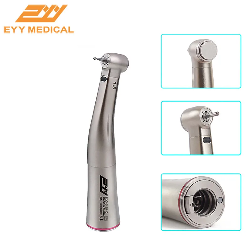 EYY Dental Low Speed Handpiece Fiber Optic LED  Contra Angle Red Ring Push Button 1:1/1:5 E-tape Increasing Dentisty Handpieces