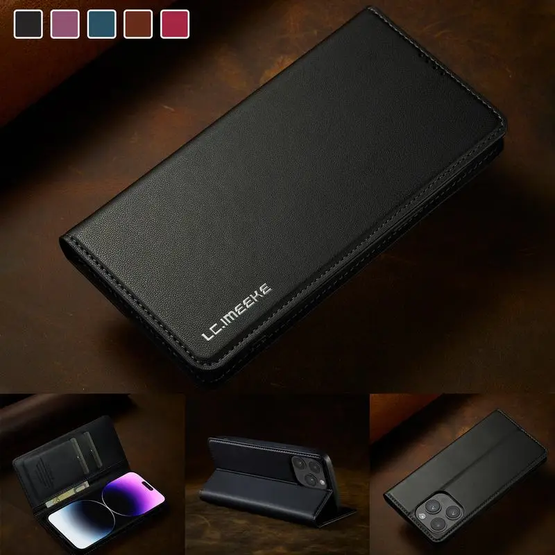 Leather Wallet Phone Case with Magnetic Flip Cover and Card Holder Stand