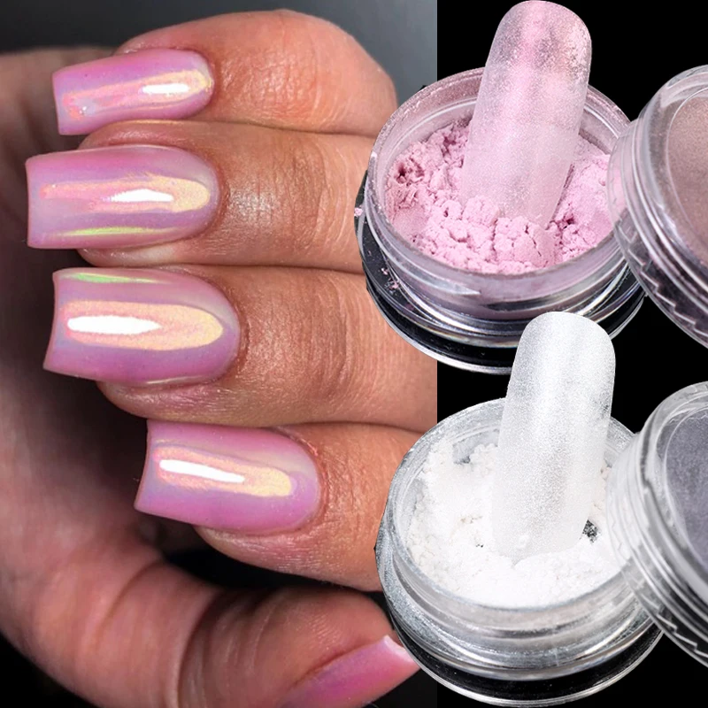 Aurora Mirror Nail Powder Glitter Colorful Holographic Mermaid Pigment Shimmer Sfregamento Dust Pearl White Pink Nail Art Decoration