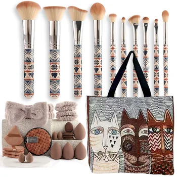 Set di 30 Strumenti per il Trucco - 9 Pennelli + 20 Spugnette per la Polvere + 1 Borsa da Viaggio, Kit Cosmetico Tutto-in-Uno per il Trucco Quotidiano