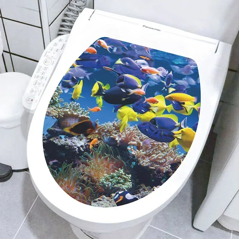 Sea Scenery Toilet Seat Wall Sticker Art Wallpaper Bathroom Decals Self-adhesive Removable Toilet Lid Sticker Home Accessories