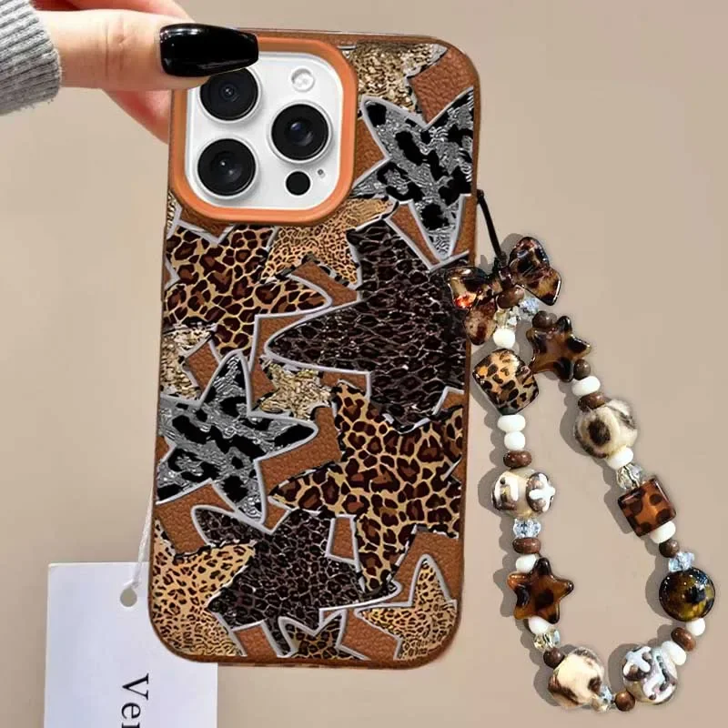 Leopard Print Star Hand Rope Phone Case