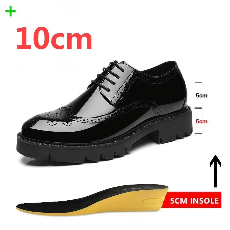 Men's Elevator Shoes 10cm 8cm Luxury Men Brogues Patent Leather Shoes Man Height Increase Insole 10cm Business Wedding Man